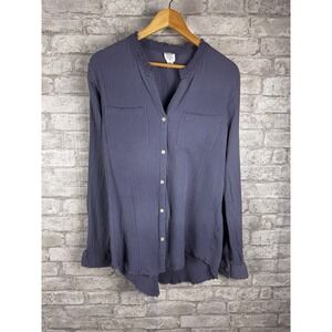 Core‎ Life Gauze Button Up Top Frayed Hi Low Hem Blue Purple Beach Light Size M